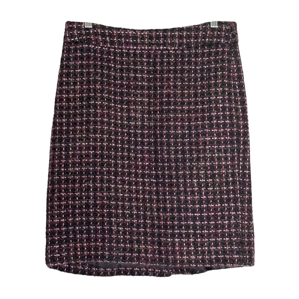 Ann Taylor Tweed Pencil Mini Skirt Size 6 Petite classic Wool Blend Check